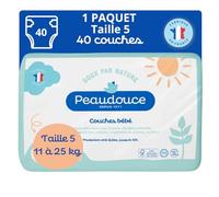 PEAUDOUCE - Sac x 40 Couches Bébé Taille 5 (11-25kg) - Ecologiques, Naturelles, Saines et Peau Douce - Fabriquées en France - Protection Anti-Fuites Jusqu'à 12 h - Non Blanchie Au Chlore