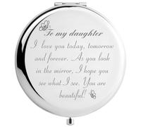 Peayale Cadeau d'anniversaire pour Femme, Cadeau Romantique pour Elle, idée Cadeau d'anniversaire pour Femme, Miroir de Maquillage gravé pour Mariage - Argent - Taille Unique