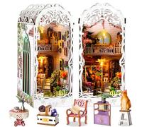 PeaZeLee Kit de coin de livre à faire soi-même pour adultes, puzzle 3D en bois pour décoration d'étagère avec lumière LED, serre-livres en bois, cadeaux d'artisanat - Maison de jardin