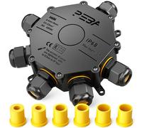 PEBA Boîte dérivation étanche extérieur IP68, Connecteur étanche etanche à 6 Voies pour câble de 4-14 mm de diamètre, pour jardin et câble souterrain