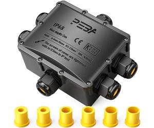 PEBA Boîte dérivation étanche extérieur IP68, Connecteur étanche etanche à 6 Voies pour câble de 4-14 mm de diamètre, Boîtes de jonction extérieur pour jardin et câble souterrain, Noir
