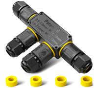PEBA Connecteur de câble étanche à 3 fils - 4 voies IP68 - Diamètre du câble : 4-12 mm - Boîte de distribution extérieure - Borne de connexion avec levier pour l'extérieur - Boîte de jonction - Noir