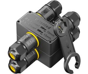 PEBA Connecteurs de Câbles Étanches IP68 avec oîte de Jonction 3 Voies pour 3 Fils - Raccord Étanche pour Jardin - Dérivation de Câble Ø4-12mm - Boîtier Électrique Extérieur Sécurisé, Lot de 2