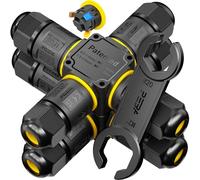 PEBA® Connecteurs de Câbles Étanches IP68 - Boîte de jonction 4 voies - 3 Fils - Raccord extérieur étanche pour jardin - Dérivation de câble Ø4-12mm - Boîtier électrique extérieur étanche et sécurisé