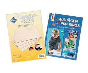 Pebaro 327/livre - 4 plaques de scie à chantourner en contreplaqué de bouleau avec livre de scie à chantourner avec idées créatives pour le sciage à chantourner