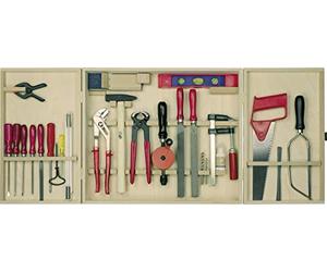Pebaro 415 Armoire à outils professionnelle 30 pièces en bois avec marteau, scies, pinces, limes, boîte à outils pour enfants, idée cadeau