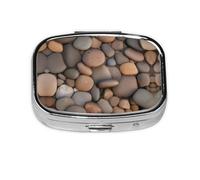Pebbles in The Beach Boîte de rangement carrée pour pilules de voyage, boîte de rangement pour médicaments vitaminés (pilulier à 2 compartiments)