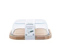 Pebbly - Boîte à Fromage avec Cloche en Verre et Plateau en Bambou - 27 x 21,5 x 9,5 cm - Pour 3 à 4 Fromages, Petit Format Compact Idéal pour Conserver et Servir, Matériaux Naturels sans BPA