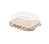 Pebbly Boîte à fromage NBA231 – Plateau bambou & cloche verre 27×21,5×9,5 cm sans BPA 3–4 fromages