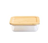 Pebbly - Boite en Verre et Bambou - Rectangulaire - 1,5 L - pour Cuire, Conserver, Transporter et Réchauffer - 100% Hermétique - Matériaux Naturels