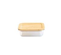 Pebbly - Boite en Verre et Bambou - Rectangulaire - 640 ML - pour Cuire, Conserver, Transporter et Réchauffer - 100% Hermétique - Matériaux Naturels