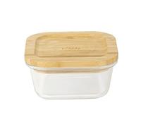 Pebbly - Boite Haute en Verre avec Couvercle en Bambou - Carrée - 520 ML - Empilable, pour Conserver Aliments secs, céréales, amandes…