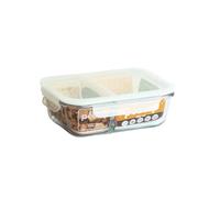 PEBBLY - Boîte Rectangulaire Compartimentée et Étanche en Verre - 950 ML - Conservez, Réchauffez et Transportez Vos Aliments, 100% Hermétique et Compartimentée pour Une Cuisine Organisée