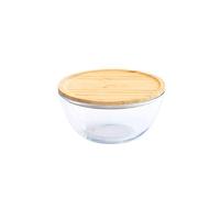 PEBBLY - Bol Rond en Verre avec Couvercle en Bambou - 1,6 L - Conservez, Servez et Préparez vos Aliments pour Une Cuisine Pratique, Organisée et Esthétique