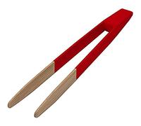 Pebbly Pince à toast en bambou. 24 cm colorée rouge aimantée pour attraper les toast au grille pain ou pour le service