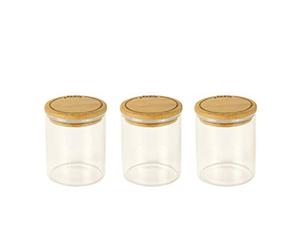 Pebbly PKV-014, verre, transparent/bambou, Set 3 boîtes à épices-180ml | Lot de 3, Conservez vos Épices et Herbes Facilement, Un Rangement Optimisé pour une Cuisine Responsable