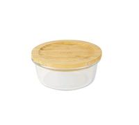 Pebbly PKV-017 PEBBLY-PKV-017 Boite Ronde borosolicate et Couvercle Bambou 620ml, Verre Borosilicate, Transparent, Ø15x6cm