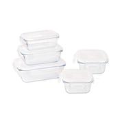 Pebbly PKV-020 Set de 5 Plats/boites en Verre, Borosilicate, Transparent, 34x16x14cm