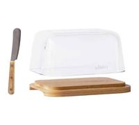 Beurrier avec cloche en verre et plateau en bambou 13.5 x 9.5 cm