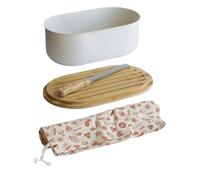 Pebbly Boîte à pain métal & bambou avec couvercle, planche et couteau à pain