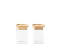 Pebbly - Set de 2 boîtes carrées en verre et en bambou - 2 x 240 ml - Idéales pour stocker des épices et des herbes