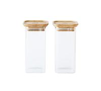 Pebbly - Set de 2 boîtes carrées en verre et en bambou - 2 x 320 ml - Idéales pour stocker des épices et des herbes