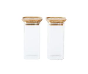 Pebbly - Set de 2 boîtes carrées en verre et en bambou - 2 x 320 ml - Idéales pour stocker des épices et des herbes