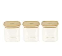 Pebbly - Set de 3 Boite carrées haute en Verre avec Couvercle en Bambou - 800 ml - Empilable, Pour Conserver aliments secs, céréales, amandes…