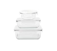 Pebbly - Set de 3 boites de Conservation en Verre - 1 Ronde 620 ml, 1 Rectangulaire 650 ml, 1 Carrée 800 ml - Pour Cuire, Conserver, Transporter et Réchauffer - 100% Hermétique