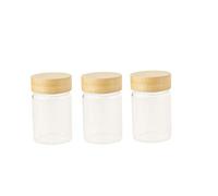 PEBBLY - Set de 3 Petits Pots Ronds en Verre avec Couvercle à Visser en Bambou - Lot de 3 - Conservez vos Épices et Vinaigrette Facilement, Rangement Optimisé pour une Cuisine Responsable