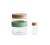 PEBBLY - Set Déjeuner Nomade en Verre avec Couvercle en Bambou - 700 ml + 50 ml - Transportez et Réchauffez Facilement votre Repas, Vendu avec Petit Pot pour Sauce
