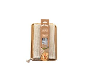 PEBBLY - Set du cuisinier composé d'une planche à découper, d'un couteau d'office et couteau économe et un filet à légumes
