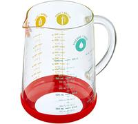 Pebbly - Verre Mesureur en Verre - 1L - Avec Base Silicone Antidérapante et Bec Verseur - 4 Mesures de Liquides (ml, cl, dl, L) Facilite les Conversions - Matériaux Naturels