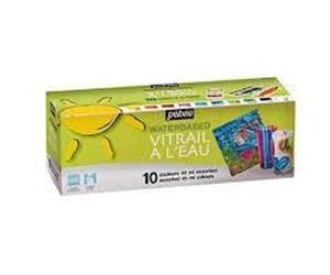 PEBEO 21457 Peinture Vitrail Eau Lavage Chiffon Humide Support Verre Plastique Métal Lot de 10 45ml Assorties