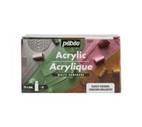 PEBEO - Acrylique Multisurfaces - Set 24 Flacons 59ml Brillant Couleurs Assorties + Accessoires - Kit de Peinture Acrylique pour Artiste et Débutant - 2 Pinceaux - Couleurs Lumineuses et Opaques