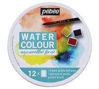 Pébéo - Aquarelle Fine Boîte Ronde en Métal 12 Demi-Godets - Coffret Peinture Aquarelle Pébéo - Kit Aquarelle Palette 12 Demi-Godets