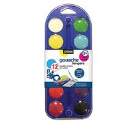 Pébéo Boîte de 12 Pastilles de gouache + Pinceau Couleurs Assorties