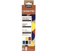 Pébéo - Set Initiation Ceramic - Kit de Peinture Céramique, Idéale Décoration Terre Cuite, Faïence - 6 Flacons de 20 ml - Blanc + Jaune riche + Rouge cerise + Lavande + Noir + Or riche