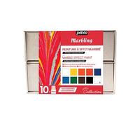 Pébéo – Coffret Collection Marbling Kit peinture marbrée 10×45 ml, épaississant, accessoires, guide