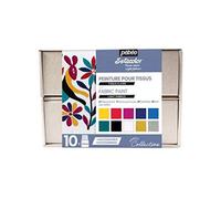 Pébéo Coffret Collection setacolor Tissu clair-10 x 45 ml, Coloris Assortis 758483, Couleurs Jaune Primaire + Magenta + Iris + Cyan + Châtaigne + Ebène