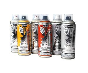 Pébéo - decoSpray - Peinture Acrylique en Spray - Décoration Multi Supports en Intérieur et Extérieur - Base Eau, Faible Odeur - 200 ml - Assortiment de 6 Sprays - Tons Métal, Nacrés et Pailletés