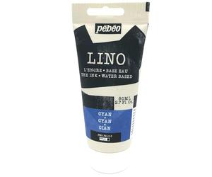 Pébéo Encre Linogravure CYAN 80 ml - Encre Lino à l’Eau Ultra Pigmentée et Opaque, Impression sur Linoléum et Papier, Nettoyage Facile