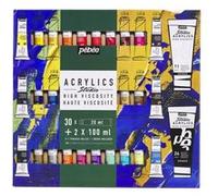 Pebeo Étui 30 Tubes De 20 Ml + 2 Tubes 100 Ml Assortis Et Pinceau 5 Meches Armees N4 8 Cm