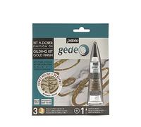 Pébéo GÉDÉO Kit d'effet Mélange 3D Miroir dorées, Bois Dense Métal, Doré, 20 ml + 3 feuilles à dorer, Set de 20 Pièces