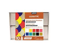 Pébéo - Kit de Peinture Céramique - 10 Flacons de 45 ml Assortis - 2 Cerne Relief 20 ml + Accessoires + Guide Créatif