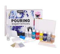 Pébéo - Kit Pouring Expériences 47 Pièces - Coffret Fluid Art - Peinture Acrylique Pré-mélangée Prête à l'Emploi - 8 Flacons 118ml Couleurs Assorties + Huile de Silicone 50ml + 4 Cartons Toilés 524600