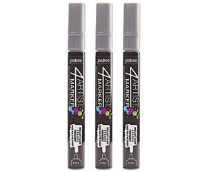 PÉBÉO Lot de 3 Marqueurs peinture 4ARTIST pointe ogive 4 mm ARGENT