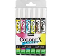 Pébéo - Marqueur Encre Colorex Set De 6- Colorex Encre Aquarelle\U2013 Couleurs Primaires - Dessin Multi-Outil Tous Supports - Marqueur - Jaune Primaire, Magenta, Cyan, Vert Printemps, Sépia[Z2054]