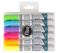Pébéo - Set de 6 marqueurs fluo spécial tissu et textiles clairs, Feutres pour tissus et textiles, assortiment basique fluo pointe pinceau 1mm Multicolore