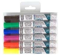 Pébéo - Set de 6 marqueurs spécial tissu et textiles clairs, Feutres pour tissus et textiles, assortiment basique pointe ronde 1mm Multicolore
